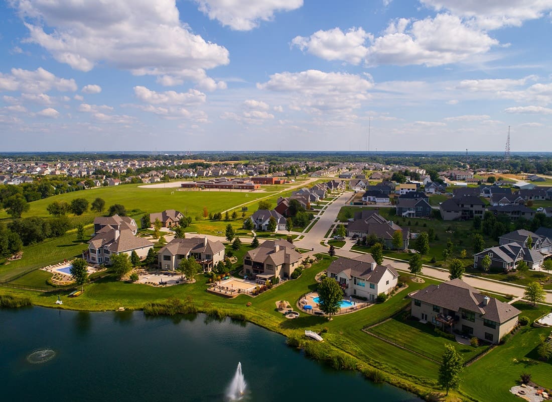 Bettendorf, IA - Aerial View of Residential Rural Neighborhood in Bettendorf Iowa