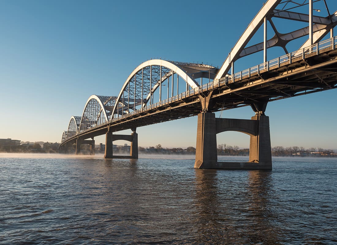 Moline, IL - Centennial Bridge Crossing the Mississippi River